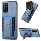 For Xiaomi Mi 10T Pro Carbon Fiber Fold Stand Elastic Card Bag Phone Case(Blue) - 1