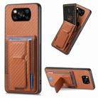 For Xiaomi Poco X3 NFC Carbon Fiber Fold Stand Elastic Card Bag Phone Case(Brown) - 1