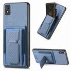 For Xiaomi Redmi 9A Carbon Fiber Fold Stand Elastic Card Bag Phone Case(Blue) - 1