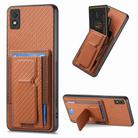 For Xiaomi Redmi 9A Carbon Fiber Fold Stand Elastic Card Bag Phone Case(Brown) - 1