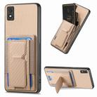 For Xiaomi Redmi 9A Carbon Fiber Fold Stand Elastic Card Bag Phone Case(Khaki) - 1