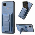 For Xiaomi Redmi 9C Carbon Fiber Fold Stand Elastic Card Bag Phone Case(Blue) - 1