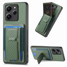 For Xiaomi Redmi 12 4G/5G Carbon Fiber Fold Stand Elastic Card Bag Phone Case(Green) - 1