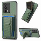 For Xiaomi Redmi K60 / K60 Pro Carbon Fiber Fold Stand Elastic Card Bag Phone Case(Green) - 1