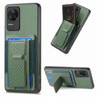 For Xiaomi Redmi K50 / K50 Pro Carbon Fiber Fold Stand Elastic Card Bag Phone Case(Green) - 1