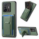 For Xiaomi Mi 11T / 11T Pro Carbon Fiber Fold Stand Elastic Card Bag Phone Case(Green) - 1