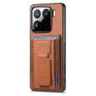 For Xiaomi 15 Carbon Fiber Fold Stand Elastic Card Bag Phone Case(Brown) - 2