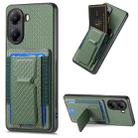 For Xiaomi Poco X7 Pro Carbon Fiber Fold Stand Elastic Card Bag Phone Case(Green) - 1