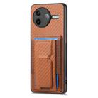 For Redmi K80 / Poco F7 Pro Carbon Fiber Fold Stand Elastic Card Bag Phone Case(Brown) - 2