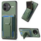 For Redmi K80 / Poco F7 Pro Carbon Fiber Fold Stand Elastic Card Bag Phone Case(Green) - 1