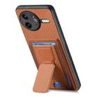 For Redmi K80 Pro / Poco F7 Ultra Carbon Fiber Fold Stand Elastic Card Bag Phone Case(Brown) - 3