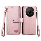 For Sharp Aquos R8 Pro Love Zipper Lanyard Leather Phone Case(Pink) - 1