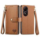 For ZTE Blade A34 Love Zipper Lanyard Leather Phone Case(Brown) - 1