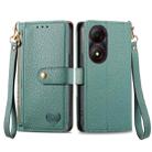 For ZTE Blade A34 Love Zipper Lanyard Leather Phone Case(Green) - 1