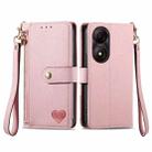 For ZTE Blade A34 Love Zipper Lanyard Leather Phone Case(Pink) - 1