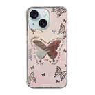 For iPhone 15 Plus Color Painted Mirror Phone Case(Mirror pink butterfly) - 1