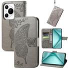 For Huawei Pura 70 Butterfly Love Flower Embossed Leather Phone Case(Gray) - 1