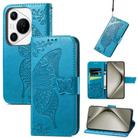 For Huawei Pura 70 Pro Butterfly Love Flower Embossed Leather Phone Case(Blue) - 1