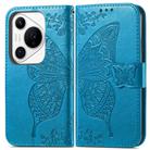 For Huawei Pura 70 Pro Butterfly Love Flower Embossed Leather Phone Case(Blue) - 2