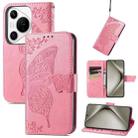 For Huawei Pura 70 Pro Butterfly Love Flower Embossed Leather Phone Case(Pink) - 1