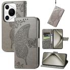 For Huawei Pura 70 Pro Butterfly Love Flower Embossed Leather Phone Case(Gray) - 1