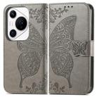 For Huawei Pura 70 Pro Butterfly Love Flower Embossed Leather Phone Case(Gray) - 2