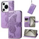 For Huawei Pura 70 Pro Butterfly Love Flower Embossed Leather Phone Case(Lavender) - 1