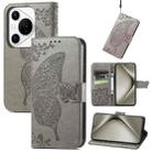 For Huawei Pura 70 Pro+ Butterfly Love Flower Embossed Leather Phone Case(Gray) - 1