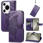 For Huawei Pura 70 Pro+ Butterfly Love Flower Embossed Leather Phone Case(Purple) - 1