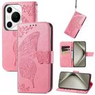 For Huawei Pura 70 Ultra Butterfly Love Flower Embossed Leather Phone Case(Pink) - 1