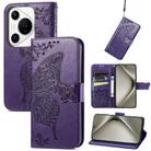 For Huawei Pura 70 Ultra Butterfly Love Flower Embossed Leather Phone Case(Purple) - 1