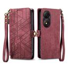 For ZTE Blade A34 Geometric Zipper Wallet Side Buckle Leather Phone Case(Red) - 1