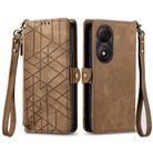 For ZTE Blade A34 Geometric Zipper Wallet Side Buckle Leather Phone Case(Brown) - 1