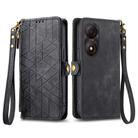 For ZTE Blade A34 Geometric Zipper Wallet Side Buckle Leather Phone Case(Black) - 1
