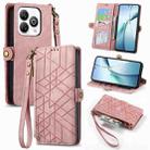 For ZTE Blade A75 4G Geometric Zipper Wallet Side Buckle Leather Phone Case(Pink) - 1
