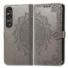 For Sony Xperia 10 VI Mandala Flower Embossed Leather Phone Case(Gray) - 1