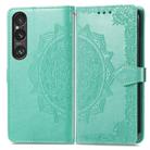 For Sony Xperia 10 VI Mandala Flower Embossed Leather Phone Case(Green) - 1