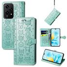 For Honor 200 Lite Global Cat and Dog Embossed Leather Phone Case(Green) - 1