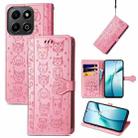 For Honor 200 Smart Cat and Dog Embossed Leather Phone Case(Pink) - 1