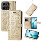 For Honor 200 Smart Cat and Dog Embossed Leather Phone Case(Gold) - 1