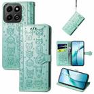 For Honor 200 Smart Cat and Dog Embossed Leather Phone Case(Green) - 1