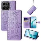 For Honor 200 Smart Cat and Dog Embossed Leather Phone Case(Purple) - 1