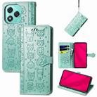 For Honor 400 Lite Cat and Dog Embossed Leather Phone Case(Green) - 1