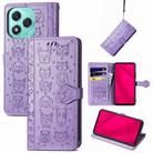 For Honor 400 Lite Cat and Dog Embossed Leather Phone Case(Purple) - 1