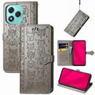 For Honor 400 Lite Cat and Dog Embossed Leather Phone Case(Gray) - 1