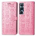 For Realme C65 Cat and Dog Embossed Leather Phone Case(Pink) - 2