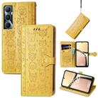 For Realme C65 Cat and Dog Embossed Leather Phone Case(Yellow) - 1