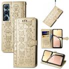 For Realme C65 Cat and Dog Embossed Leather Phone Case(Gold) - 1