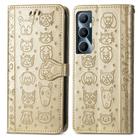 For Realme C65 Cat and Dog Embossed Leather Phone Case(Gold) - 2