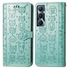 For Realme C65 Cat and Dog Embossed Leather Phone Case(Green) - 2